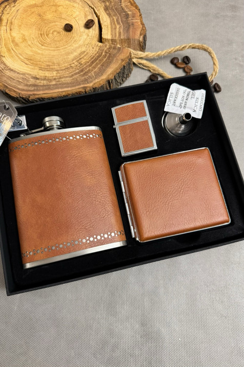 ست بطری جیبی با جاسیگاری و فندک