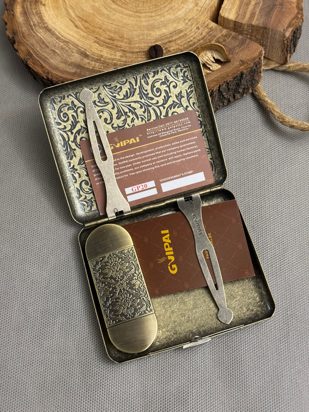 ست جاسیگاری فندک گلبوته برنجی