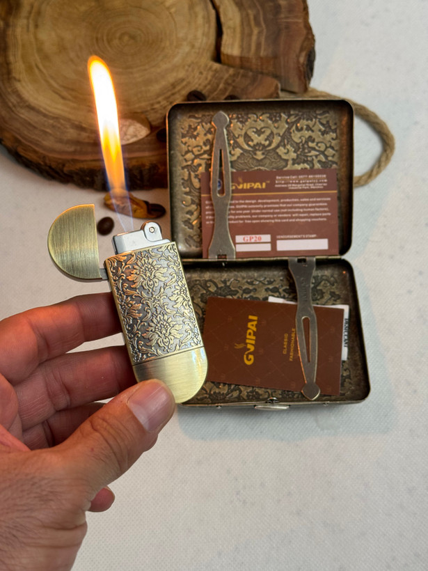 ست جاسیگاری فندک گلبوته برنجی